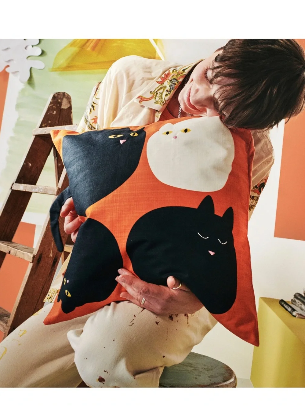 MÄVIN Cat • Orange & Black Geometric Pillow Cover NWT